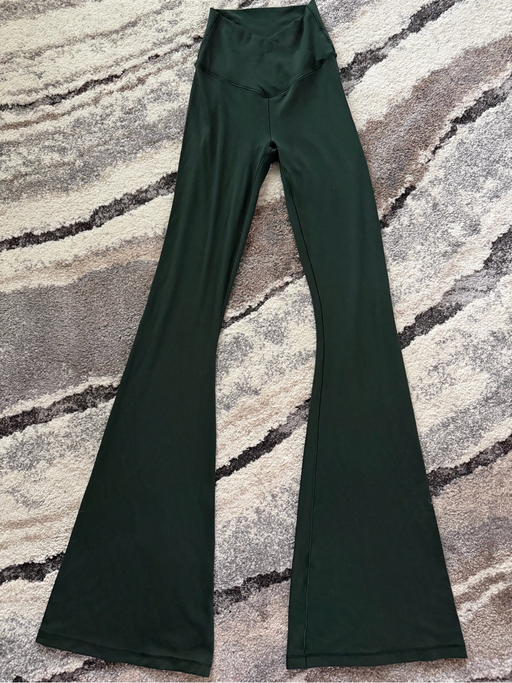 High-Waisted Flare Leg Pants in Dark Green